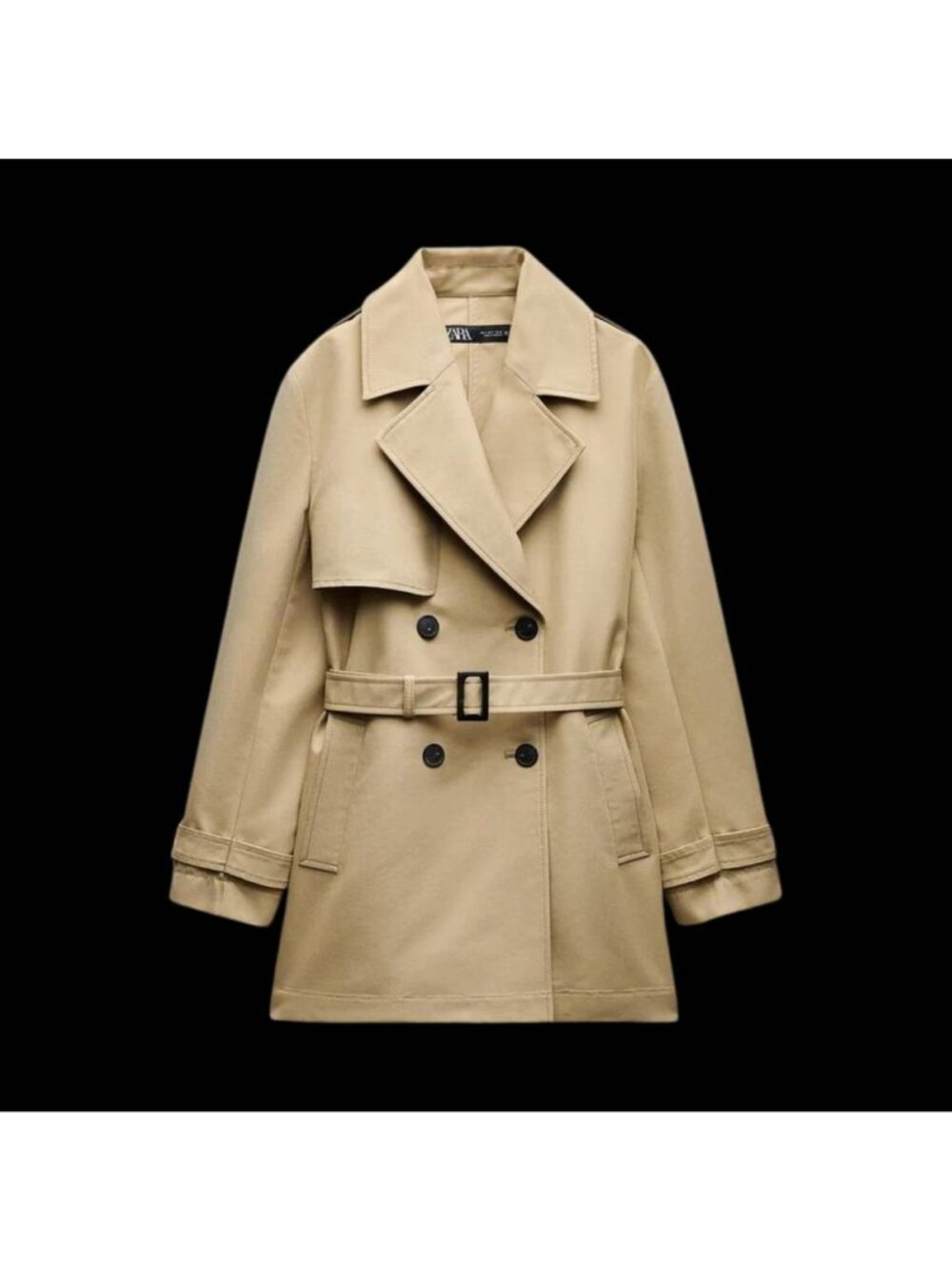 Zara Double Breasted Trench Coat Tan Belted Large Water Resistant 3046/286 NWOT